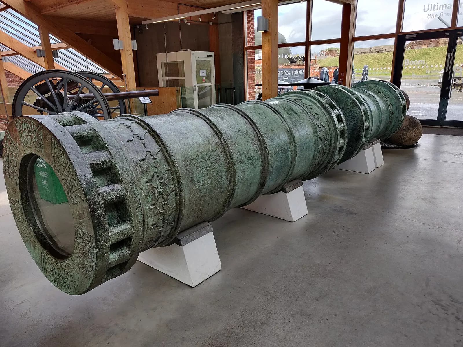 A large Ottoman bronze bombard in two screwed sections, on display at Fort Nelson in England